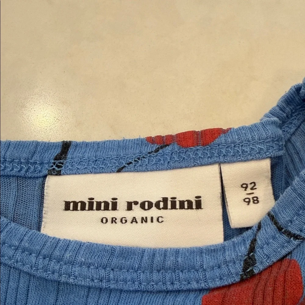 Mini Rodini Blue‎ Dress with Red Cherry Print Size 92/98